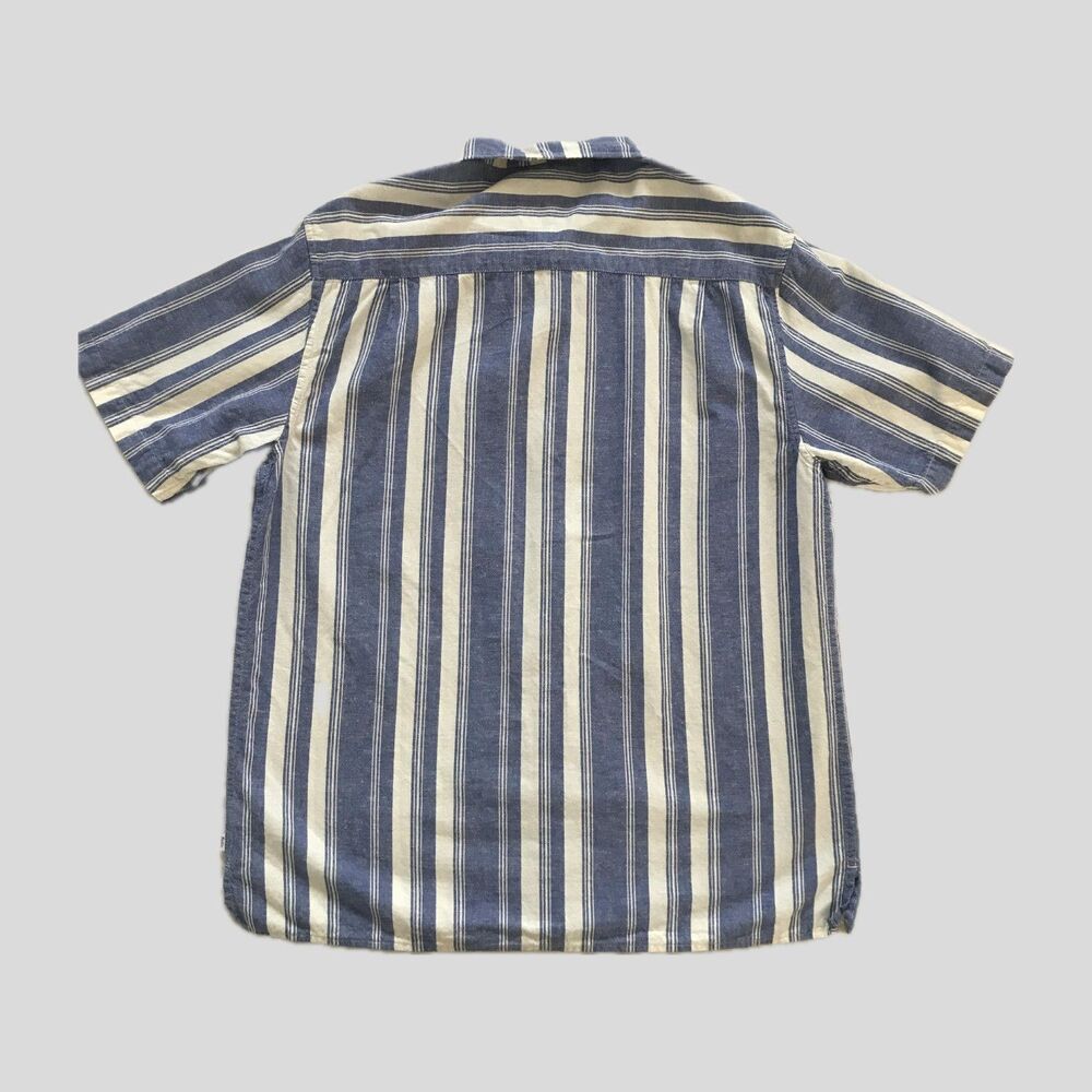 Katin Blue Cotton Linen Striped Denim Short Sleeve Shirt Mens Size Large - Picture 2 of 8